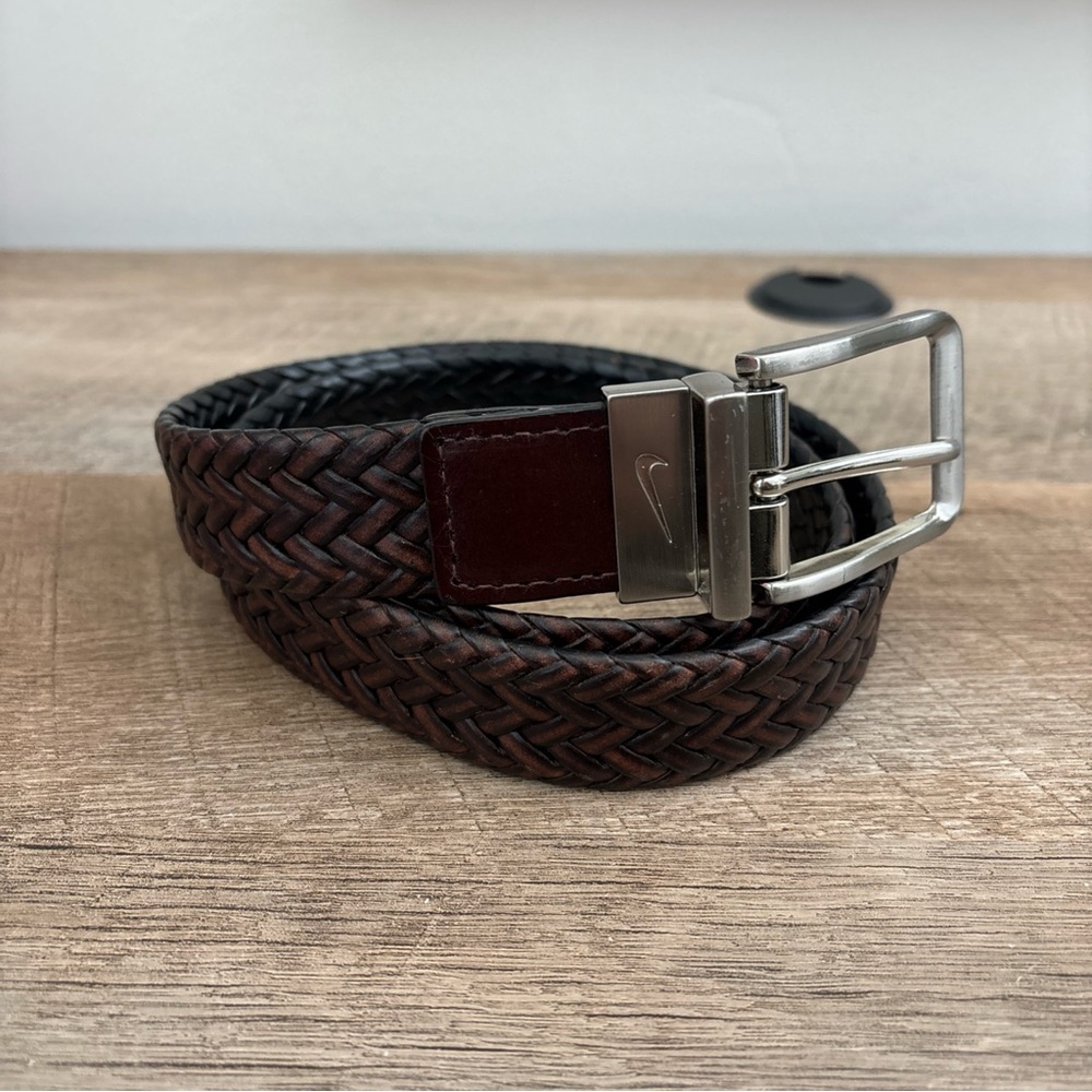 Nike Men's Reversible Black & Brown Braided Leather Belt - 38”